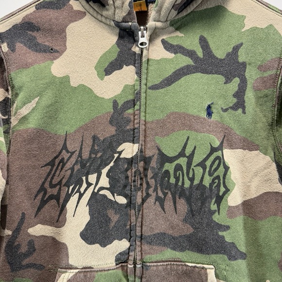 RARE Polo Ralph Lauren Army Green Camo Hoodie Womens Sz L Sweatshirt Fleece - Picture 11 of 11